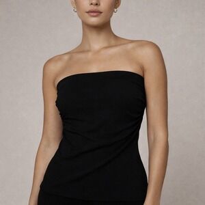 Envie Black Halter Tube Top Women's Black Ruched Party Glam Evening Going Out